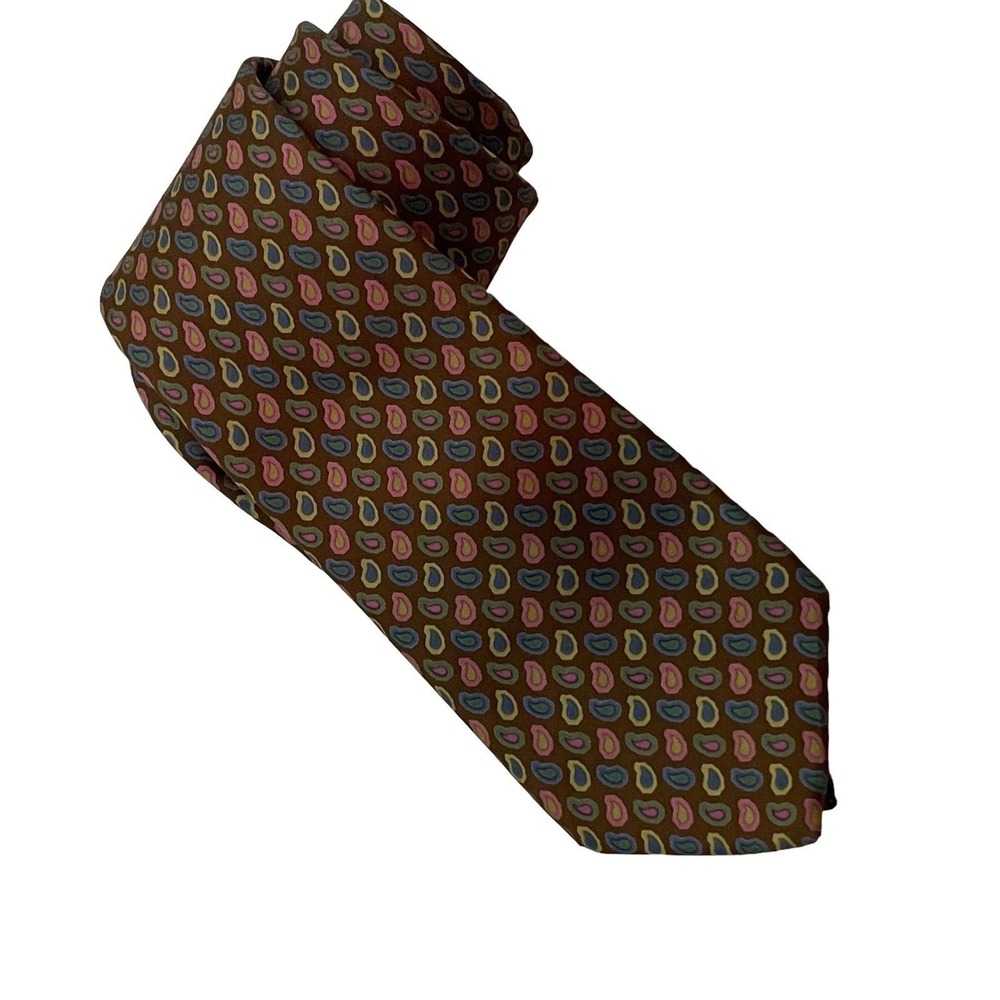 Oscar de la Renta Silk Tie Mens OS Brown Multi Color Abstract Teardrop Geometric